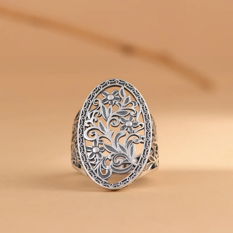 S925 Sterling Silver Charms Rings for Women Men Retro Hollow Eternal Rattan Pattern New Fashion Punk Jewelry Wholesale