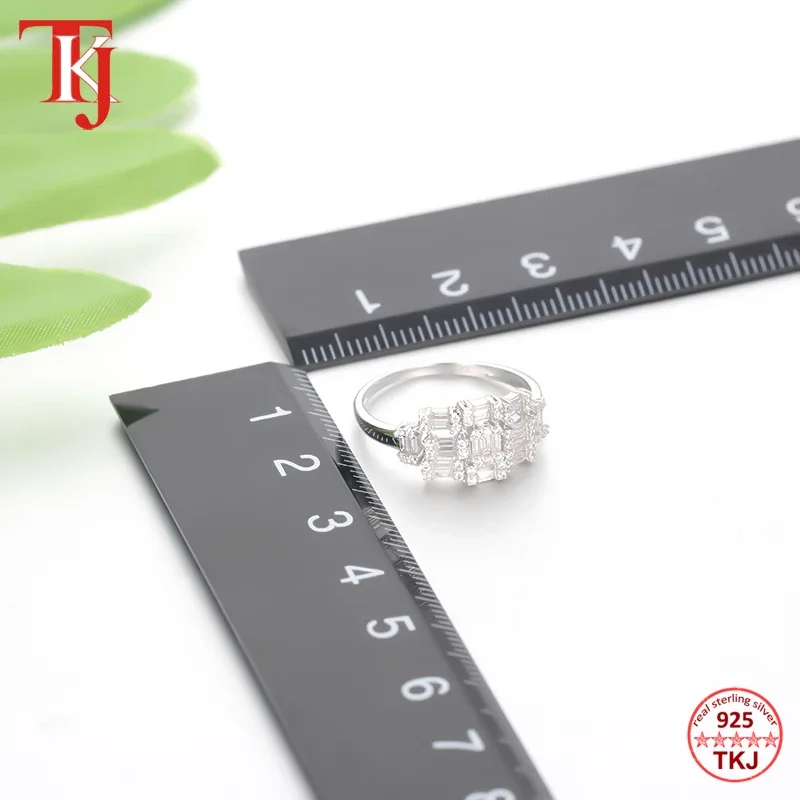 TKJ 925 Sterling Silver Sparkling Cubic Zirconia Anniversary Promise Wedding Ring Jewelry