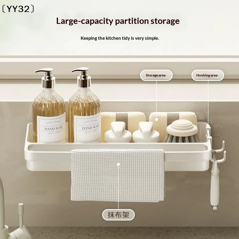 Dishwashing Utensil Rack With Hanging Hooks Kitchen Storage Shelf With Ventilated Water Catch Tray Moisture-Proof〔YY32〕