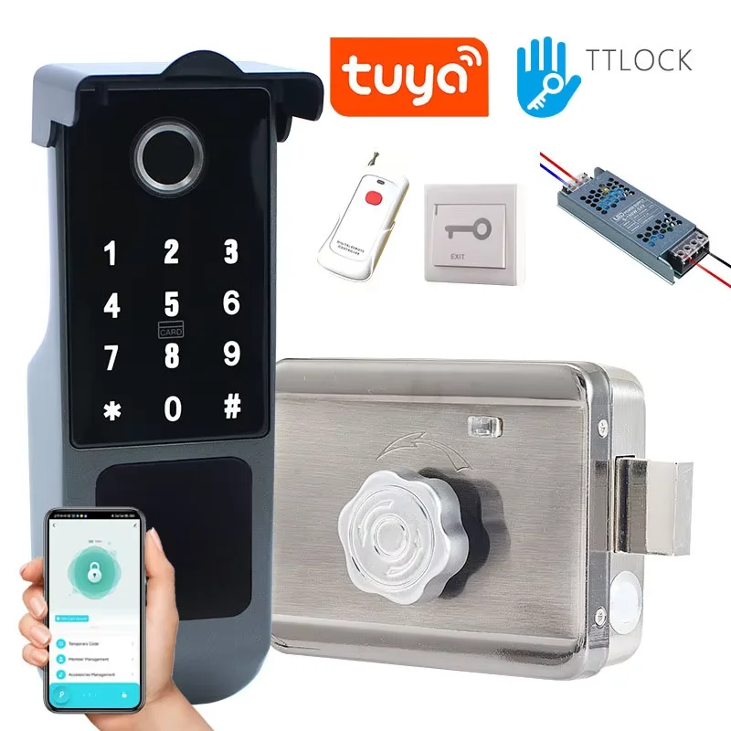 TTLock Version Smart Lock Built In Gateway Tuya Fingerprint+Password+Key+IC Card Remote Control Unlocking Electric Rim Locks