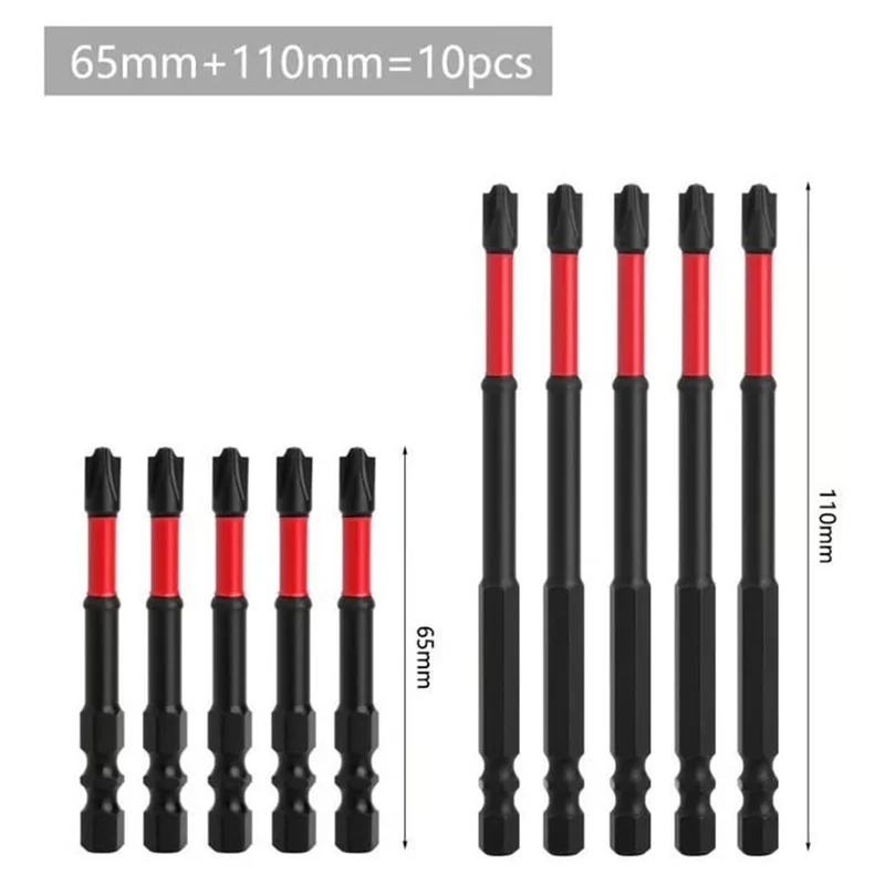 Set di punte per cacciavite a percussione A03F-FPH2 - Punte lavorate a CNC con magnetismo, teste con intaglio da 65 mm 110 mm Gambo esagonale da 1/4 di pollice