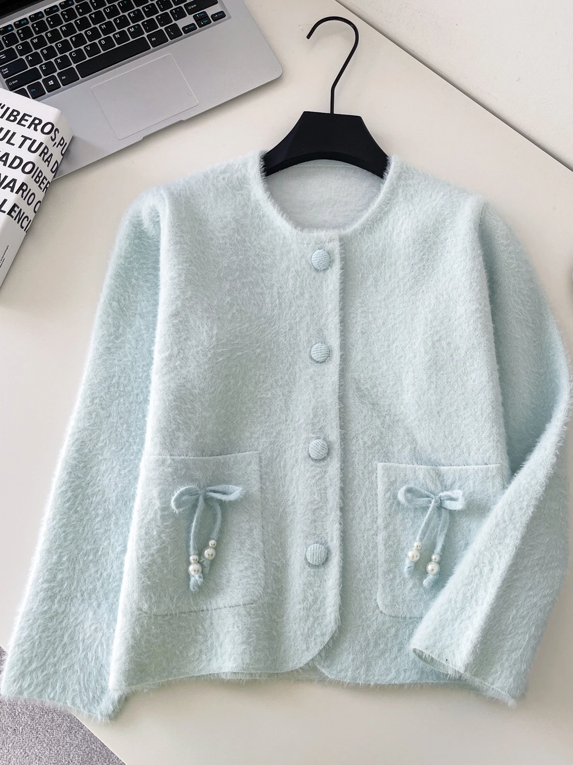 韓国 Sle レディース ニットコート ロング Sve ラウンド ネットノット 冬 ファッション アウター 多用途 ミッドレングス カーディガン