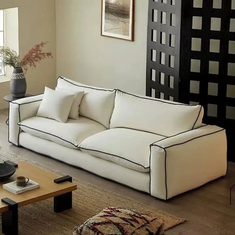 French Casual Style Tofu Cloth Sofa Washable Living Room Linen Hotel Style Straight Back