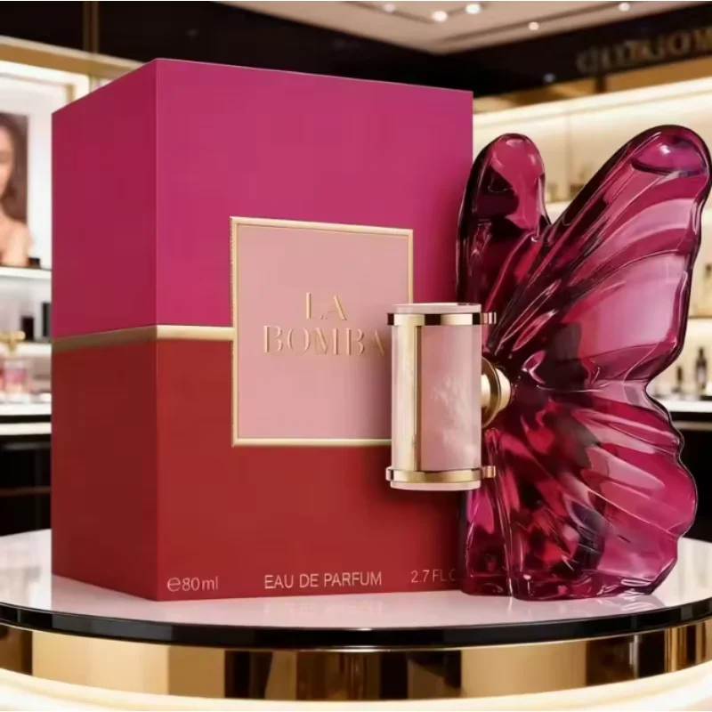 

LA Bom. b.A 2.7oz female perfume, fresh flower and fruit fragrance, dragon fruit integration, unique butterfly design