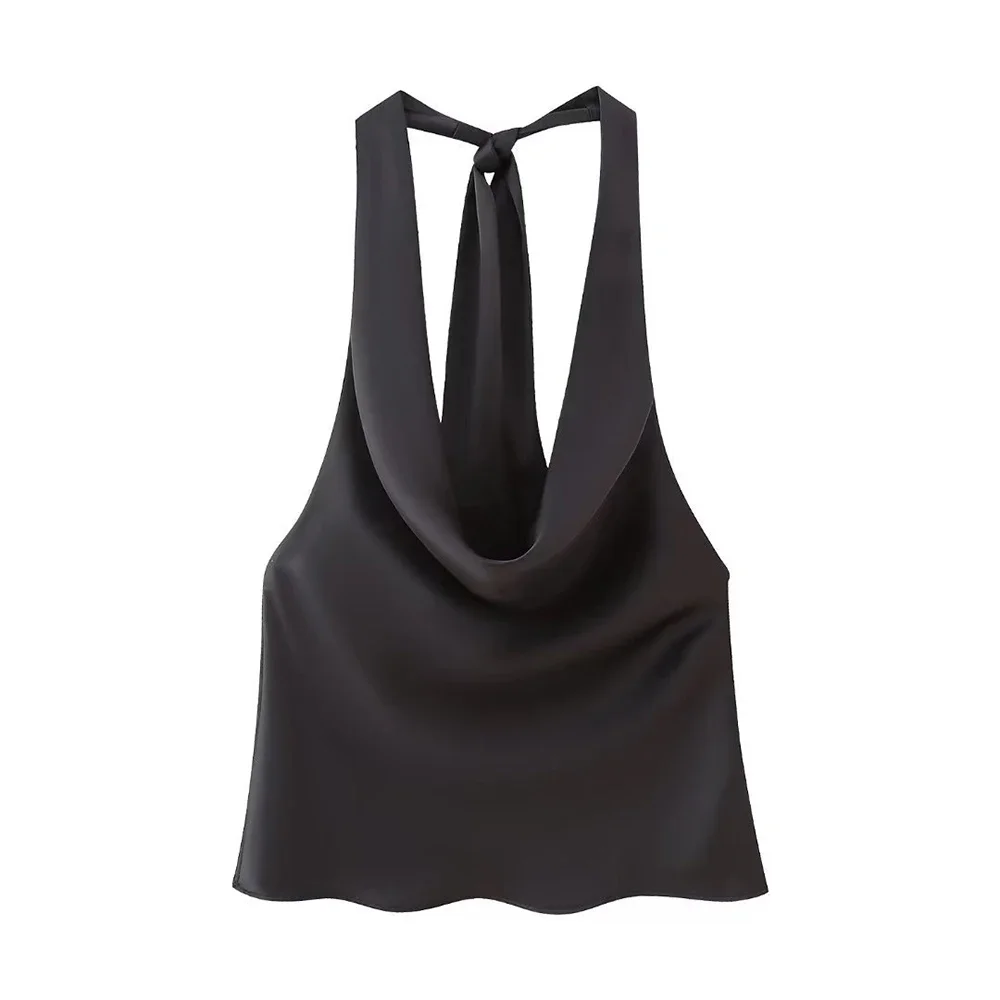 

Blouses Spring Summer y2k Hotsweet Folds Plain Cowl Neck Sleeveless Streetwear Blouses For Women