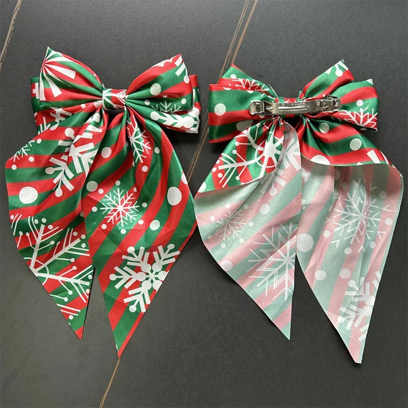 2024 Christmas Bow Hair Clips Women Half Tie Princess Head Spring Clip Elegant Girl Fabric Printed Hairpin Hair Accessories