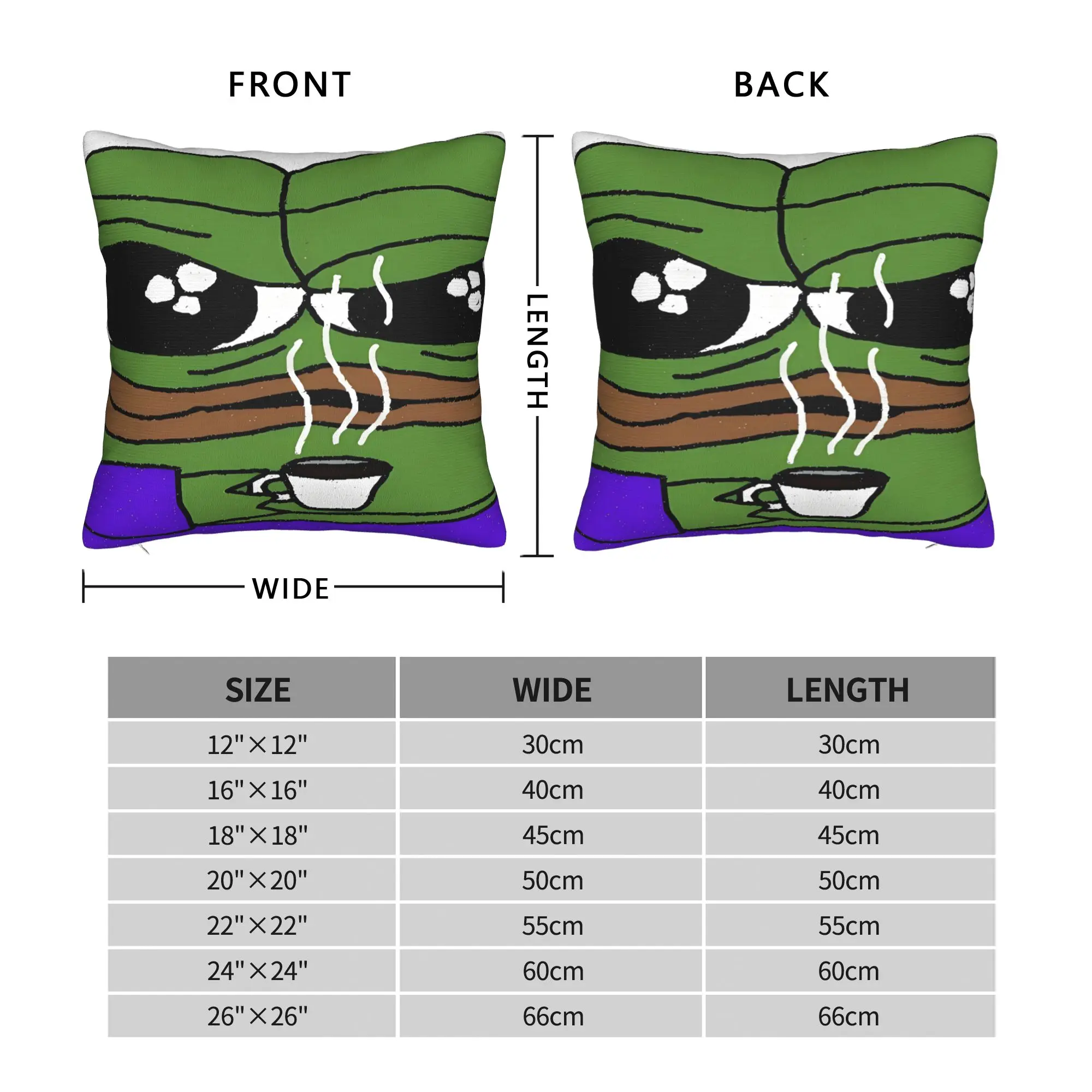 Pillow Cover Pepe Meme Warm Coffee Portrait  Retro Trendy Pillow Case For Chair Sofa Home Decor Pillowcases
