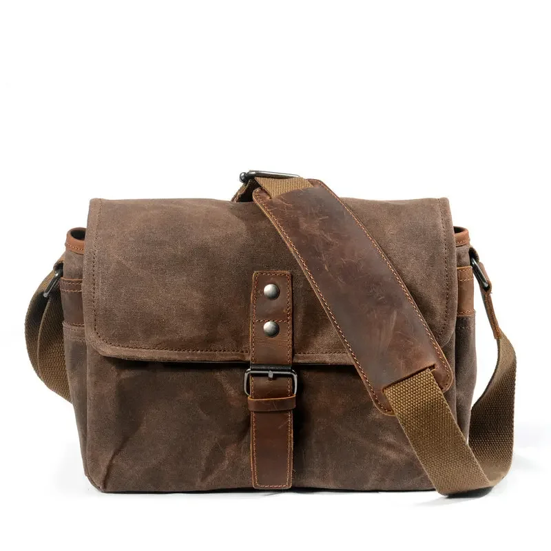 New Vintage  Waxed Canvas Shoulder Bags Shockproof DSLR Camera Bag Waterproof Canvas Casual Bags 6130