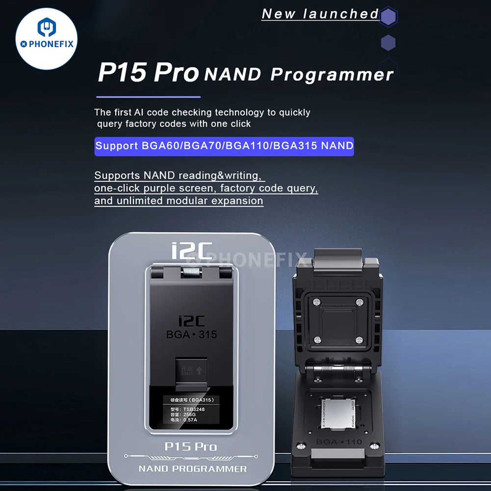 i2C P15 Pro Nand Programmer One-click Purple Screen Without Disassembly Tool Support BGA60/BGA70/BGA110/BGA315 Read Write Module