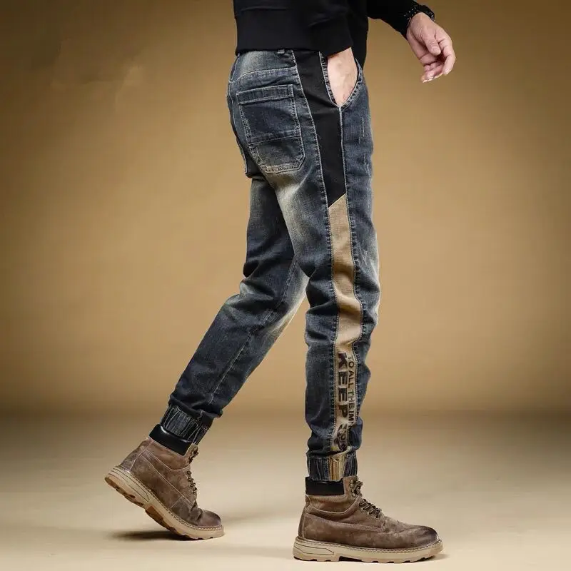 

Trousers with Print Stretch Male Cowboy Pants Elastic Cargo Jeans for Men 2024 Korean Autumn Aesthetic Regular Winter Trend Y2k