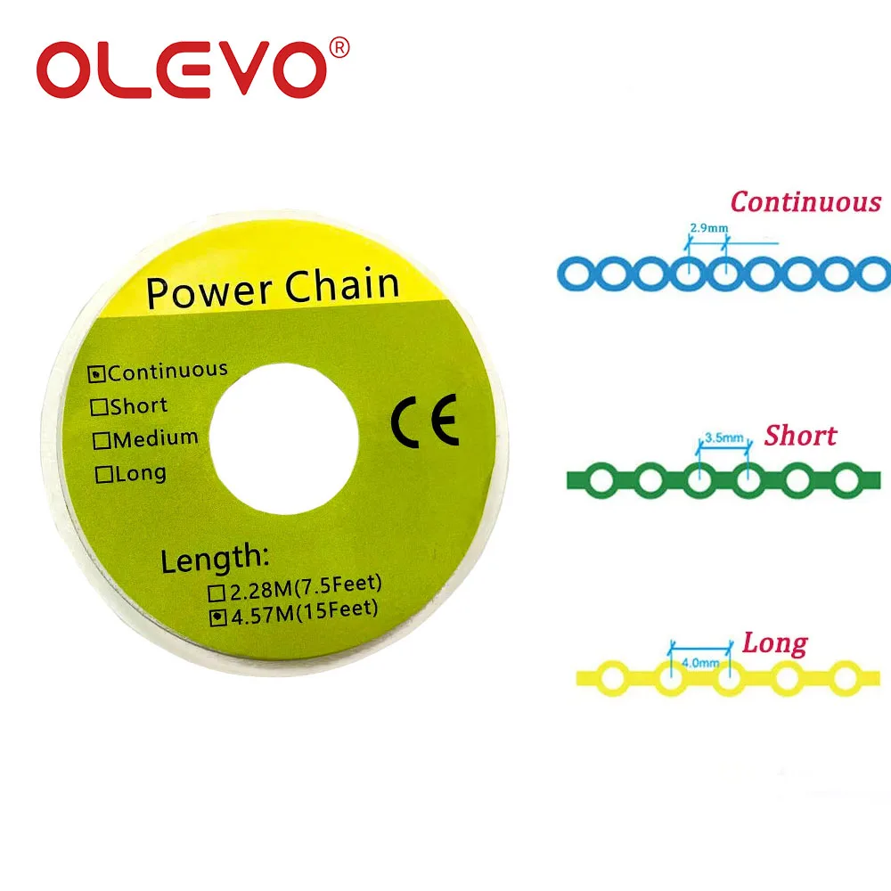 OLEVO-Cadeia Elástica de Ortodontia Dentária, Suspensórios, Faixas de Borracha, Ultra Powerchains, Longo, Curto, Contínuo, 15 Pés