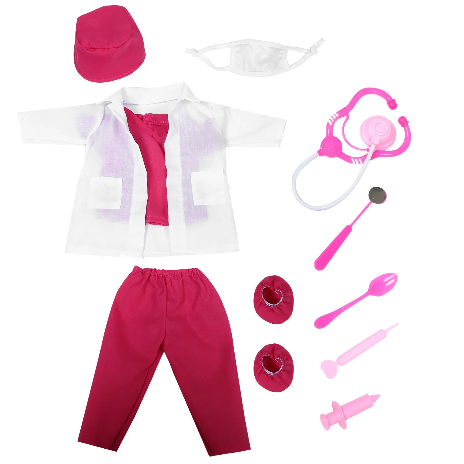 Set di 18 Accessori per Costume da Dottore e Infermiera, Gioco di Ruolo per Bambini, Set di Vestiti per Travestimenti da 18 Pollici