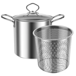 Deep Fryer Pot with Basket 3.5L Deep Frying Pot with Clear Lid Stainless Steel Deep Oil Fryer with Anti Scalding Handle