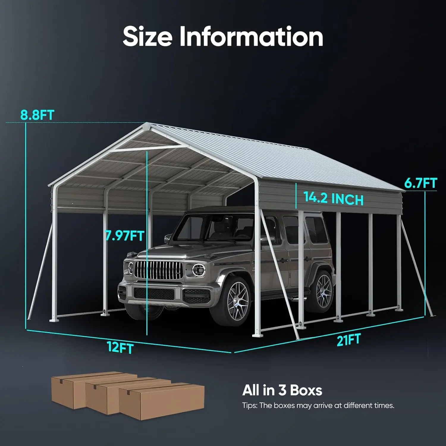 

Heavy Duty 12x21 FT Metal Carport Vertical Roof Pre-Drilled All Weather Shelter Boat Vehicle Farm Equipment, Custom