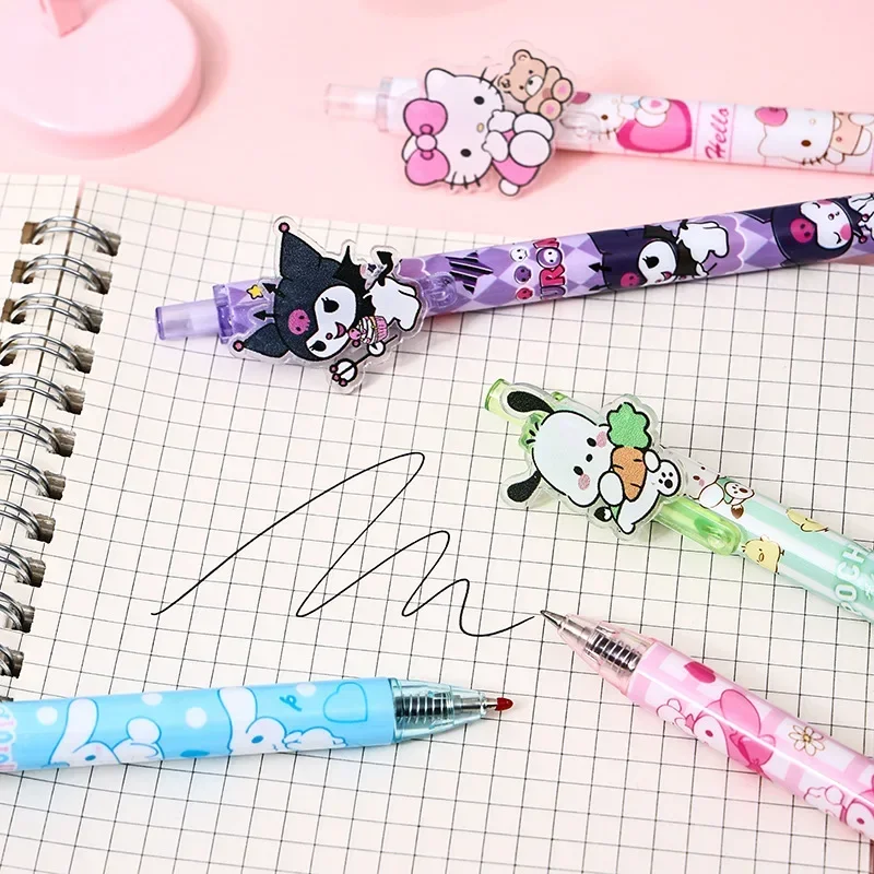 Sanrio kawaii gel canetas 24/48 pçs kuromi minha melodia olá kitty acrílico remendo imprensa caneta canetas de escritório bonito estudante papelaria presentes