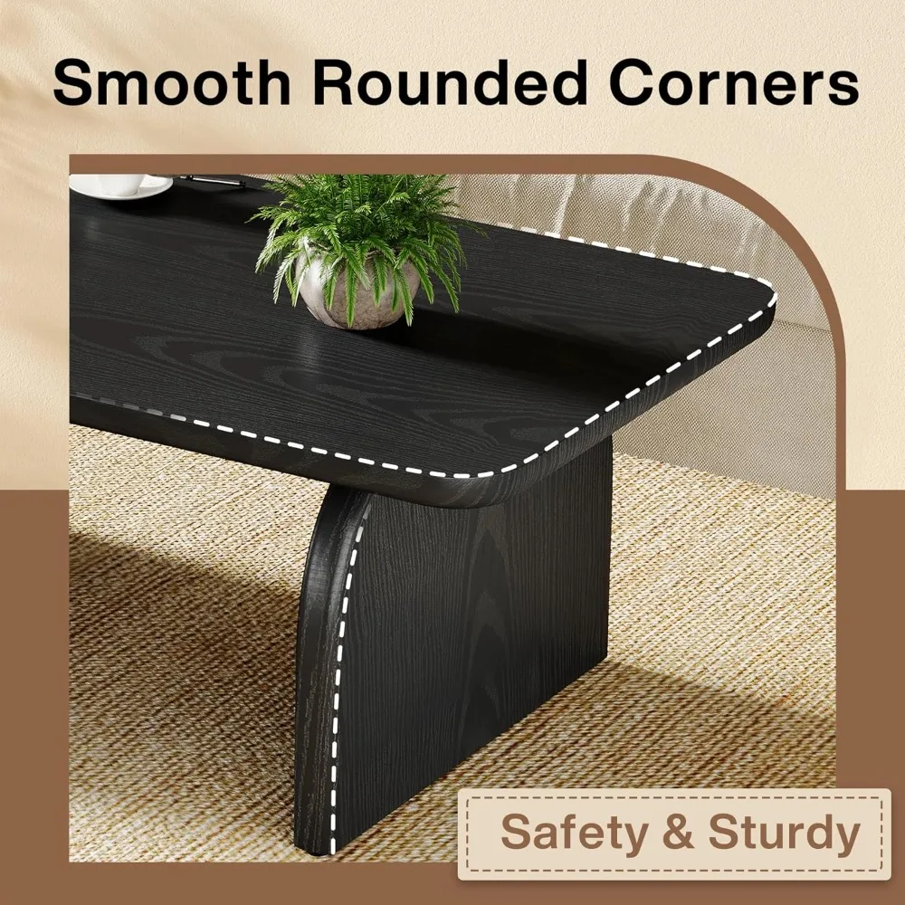 Rectangle Coffee Table, 47-Inch Wood Rectangular Living Room Table, Farmhouse Accent Center Low Cocktail Tea Table with Sturdy