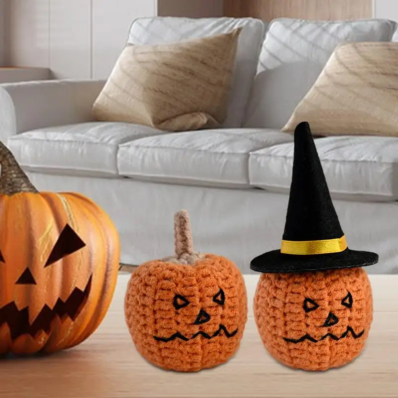 Halloween Crochet Pumpkin Small Cute Knitted Pumpkin Toy Knitting Doll Funny Car Ornament Comfortable Knitted Doll In Orange For