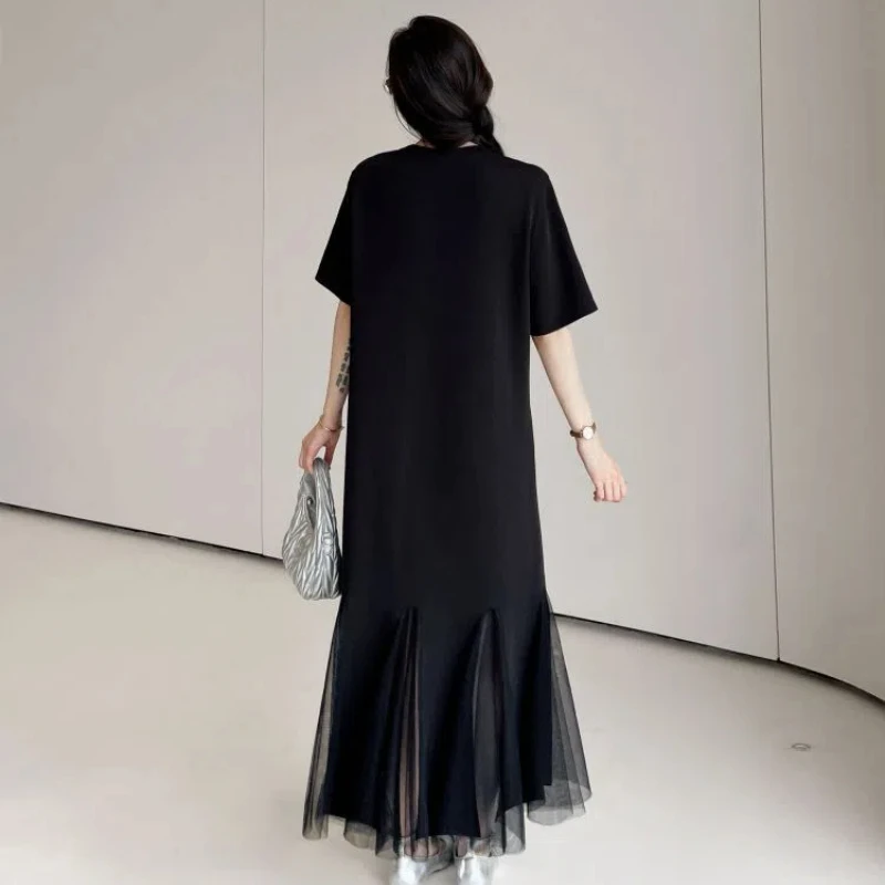 女性用メッシュダイヤモンドドレス,カジュアルウェア,ラージサイズ,Tシャツ,婦人服,ke6810,夏,2020