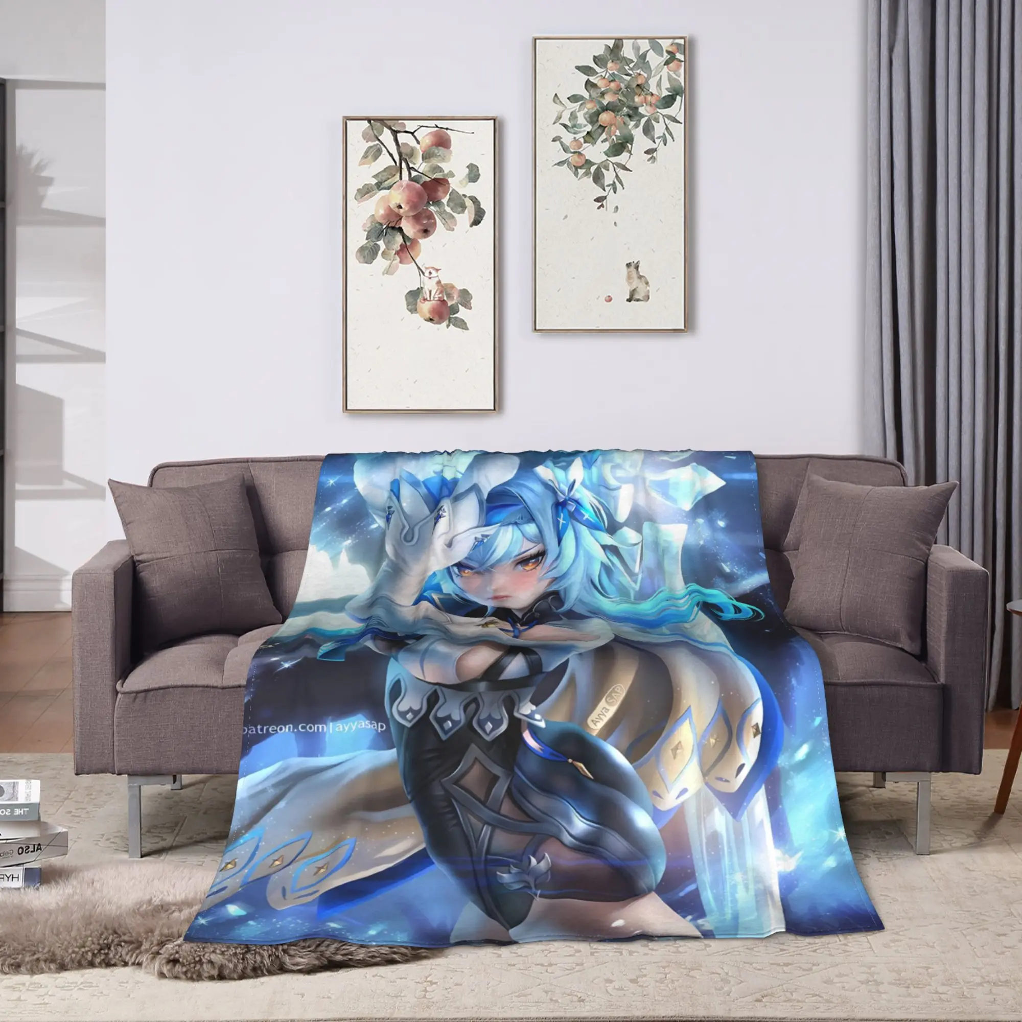 Super Warm Blankets Cartoon Genshin Impact Eula Lawrence Universal Bedding Throws Flannel Bedspread For Home Decor Bed Cover
