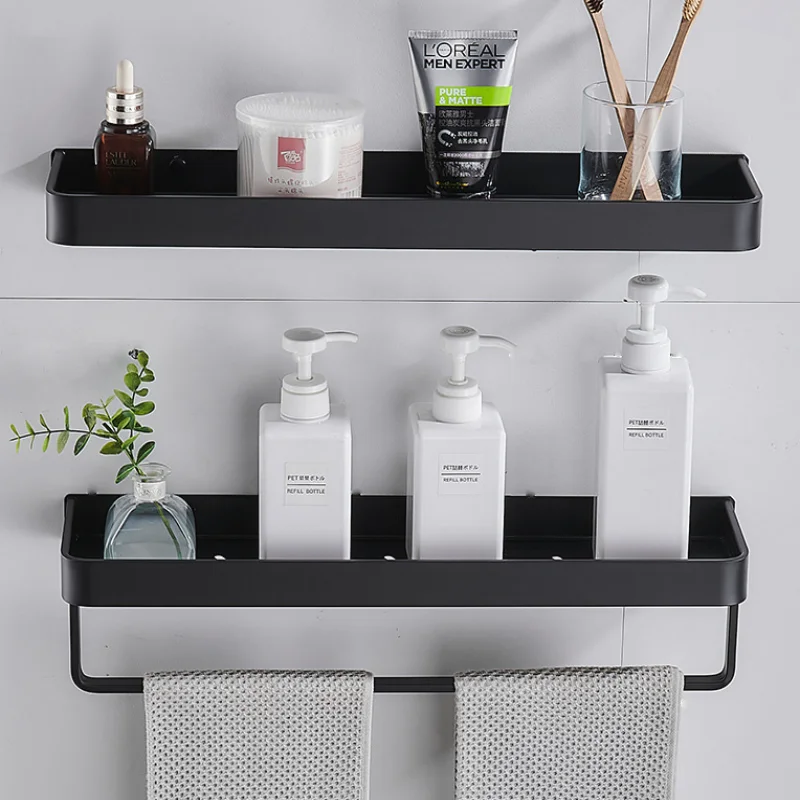 

Black Bathroom Storage Holder Bath Shower Shelf Aluminum Bathroom Corner shelf Wall Mounted Bath Caddy Rack Kitchen Storage hol