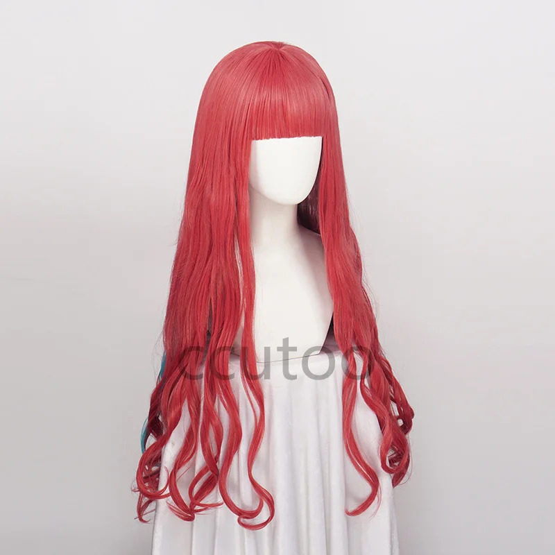 ccutoo Synthetic HIP HOP Paradox Live BAE Anne Faulkner Cosplay Wig Long Wavy Rose Red Blue Mixed Halloween Party Hair + Wig Cap