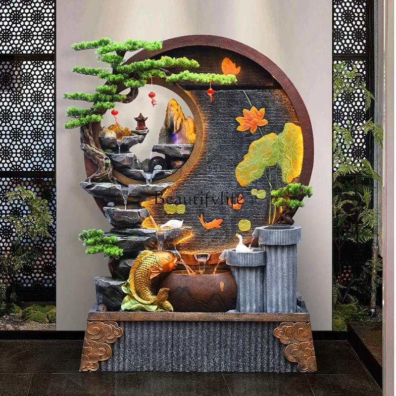 FG52LD33LXFlowing water screen fountain water curtain wall feng shui wheel attracts wealth and treasures large floor ornament
