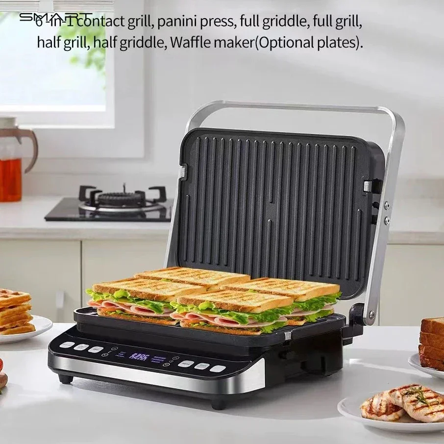 6-in-1 Electric Grill. For Barbecue. Digital Griddle. Sandwich and Panini Press. Optional Waffle Maker Plates.