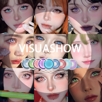 VISUASHOW Nebula Blue Cosplay Colored Contact Lenses 2Pcs Myopia Halloween Anime Cyber Pink Color Contacts with Power Foggy Red