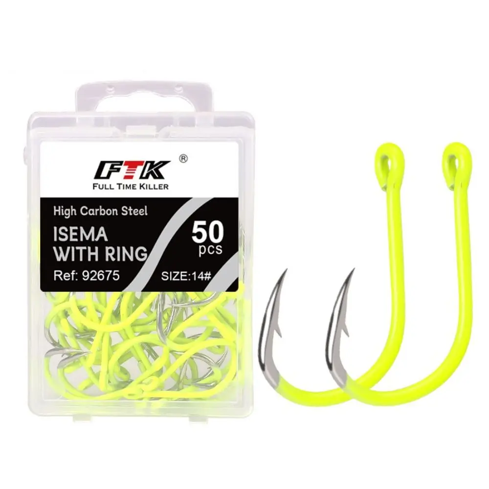 50pcs/box High Carbon Steel Barbed Fishing Hooks Anti-rust Sea Fluorescence Hook Durable Flexible Carbon Steel Barbed Hooks