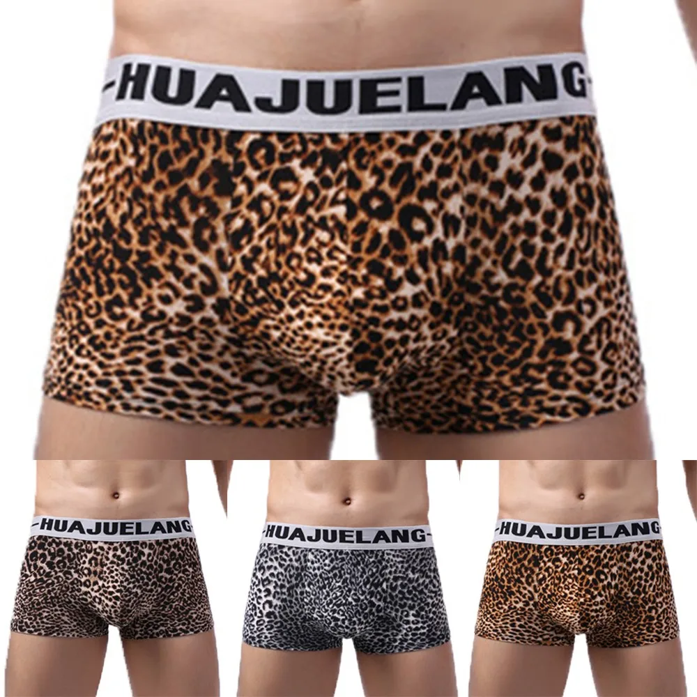 Men Sexy Briefs Underwear Breathable Leopard Print Shorts Underpant Polyesters Comfortable