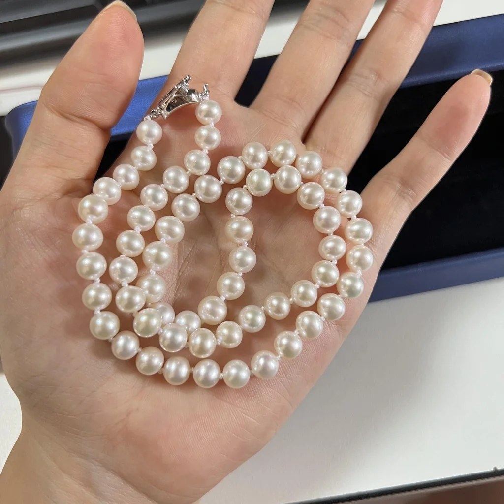 

Elegant Style 7-8mm Freshwater Round Shape Beads Jewelry Wholesale Men And Women 925 Silver Choker Pearl Necklace