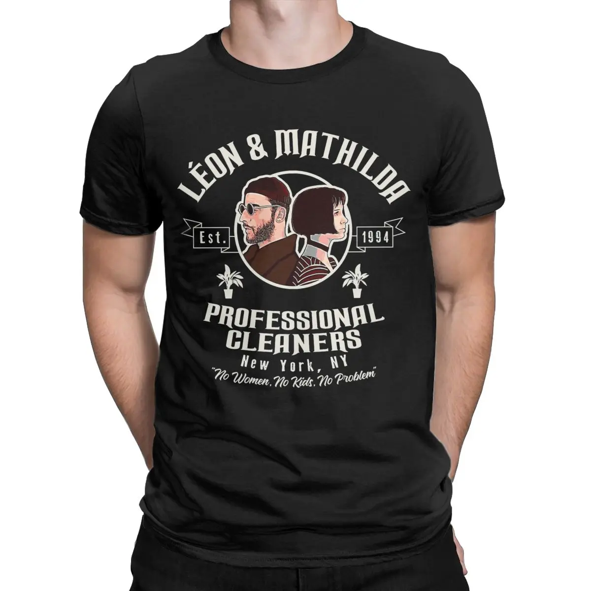 Men's Leon And Mathilda Professional Cleaners T Shirts Movie 100% Cotton Tops Short Sleeve Crew Neck Tee Shirt Graphic T-Shirt