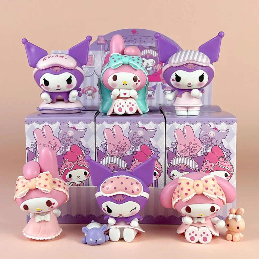 Sanrio figura ciega Kuromi My Melody figuras de juguete serie de pijamas colección, decoración del hogar para niños, regalo de Navidad