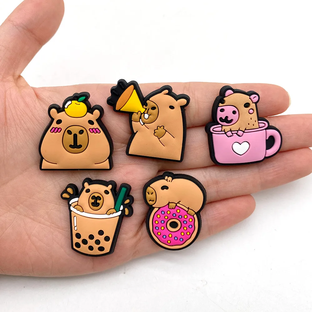 Trendy Kawaii Capybara Soft PVC Shoe Charms easy install removable DIY Decor For Clogs Unique Lovely Footwear Accessories