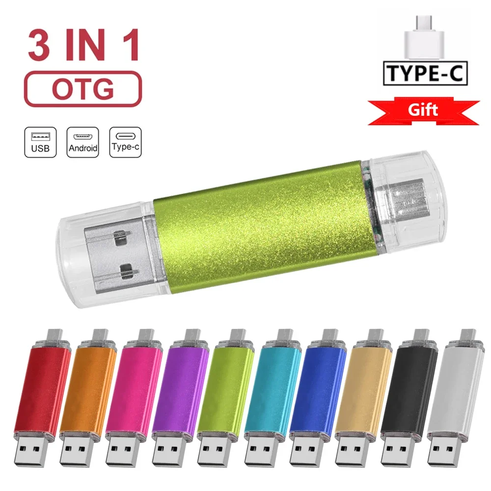 Free TYPE-C adapters USB Flash Drives 128GB Metal Pen Drive 64GB Wholesale Custom logo Memory Stick 32GB Real Capacity Free ship