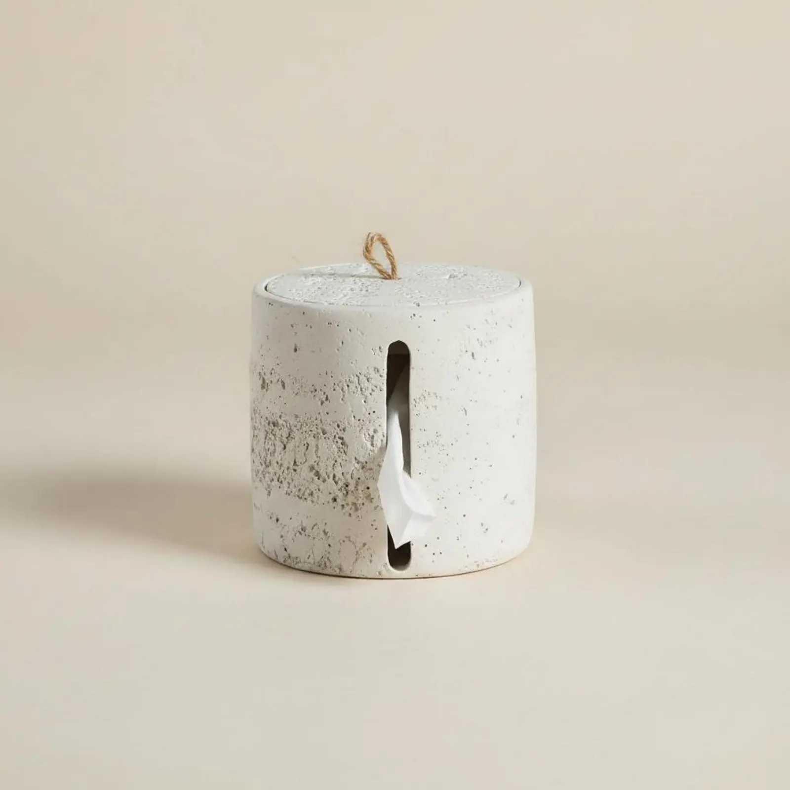 

Travertine Design Tissue Canister Minimalist Design Round Toilet Paper Holder Desktop Paper Roll Dispenser Environmentally