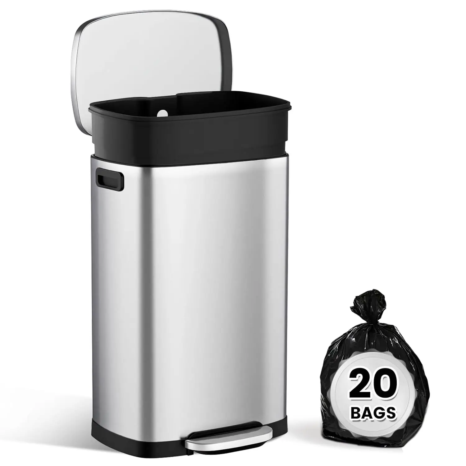 

Kitchen Trash Can with Lid Soft Close, 13 Gallon / 50L Stainless Steel Step Rubbish Bin with Removable Bucket,, Customized