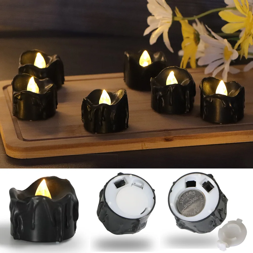 

12pcs Flameless Black LED Electronic Candles Battery Operated Yellow Light for Halloween Christmas Wedding Party Decoration