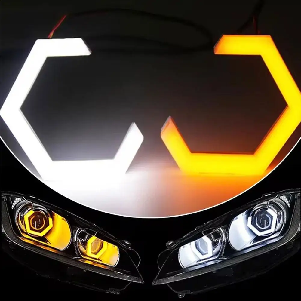 Cool Angel Eyes LED Demon Eyes Headlights Suitable For BMW Hexagonal Dual Light Lens RGB Aperture Car Modification Super Br X7B5