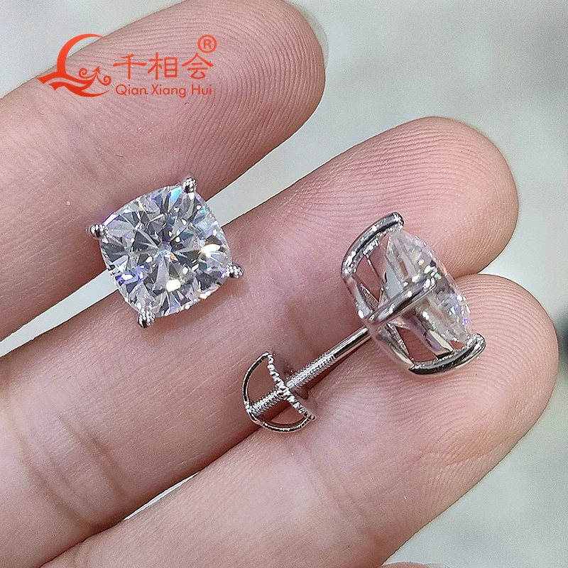 Imagem -02 - Vvs Moissanite Stone Ear Studs para Mulheres S925 Prata Ear Stud Jóias Presente para Casamento Namoro Forma de Almofada 8.5 mm 8.5 mm 3ct d