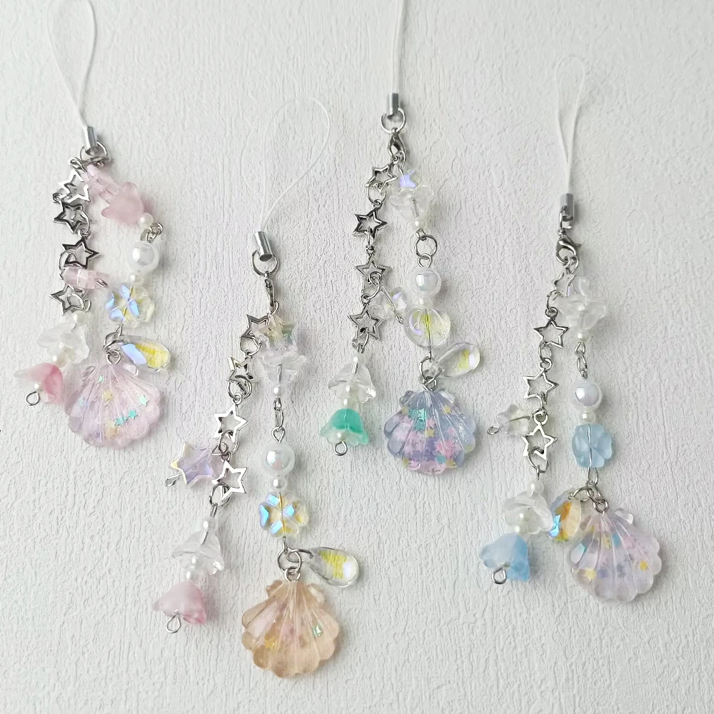 5 Style Shell Beaded Phone Chain Gorgeous Star Lily of the Valley Coquettish Coquette Keychain Pendant Keyring Christmas Gifts