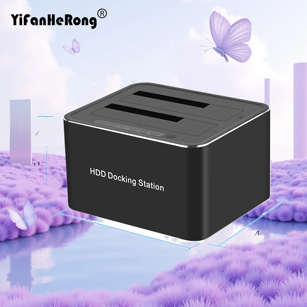 USB 3.0 To SATA External Hard Drive Docking Station Support for Windows/MacOS/Android Systems RGB Light for 2.5/ 3.5inch HDD SSD