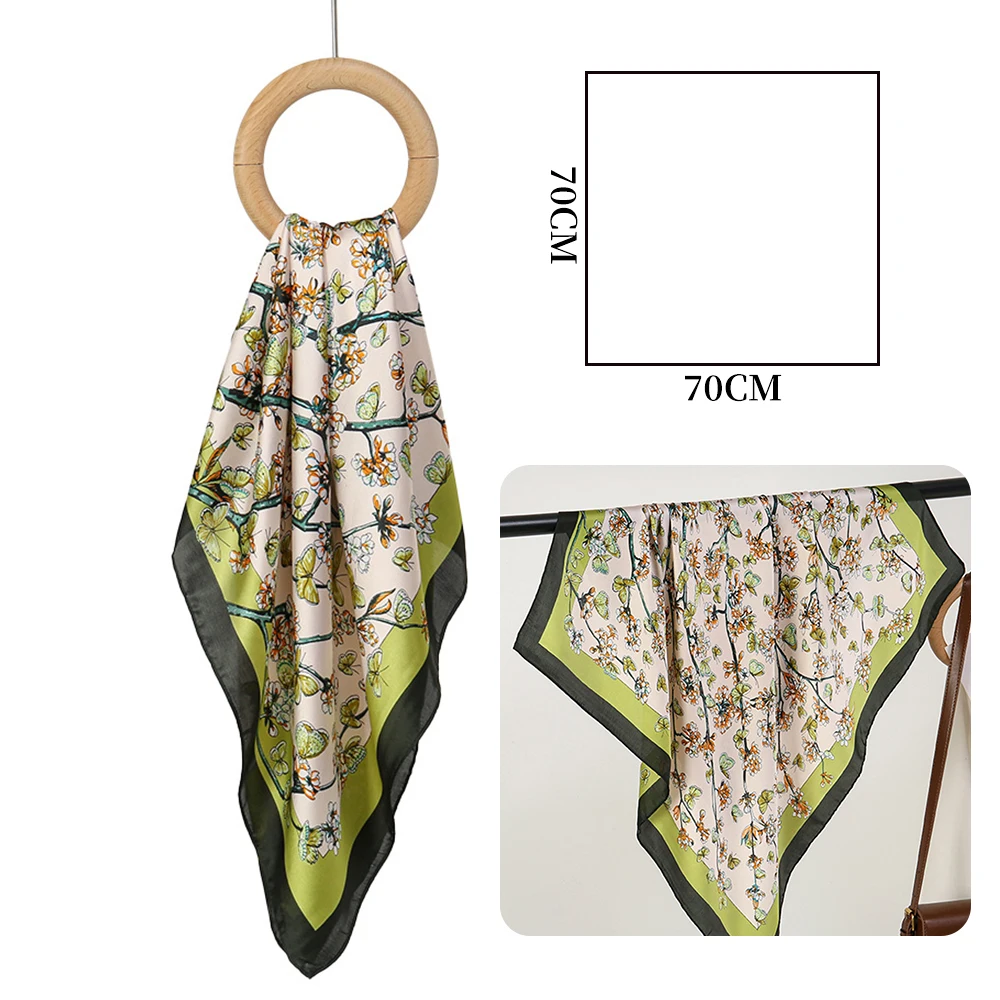 Syal Rambut Elegan 70*70Cm Ikat Rambut Gaya Bohemia Bunga Bandana Halus Tas Pakaian Hiasan Kepala Wanita