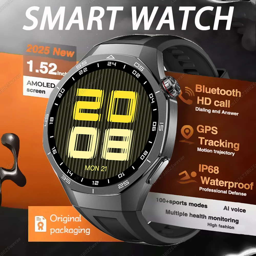 

Смарт-часы для Android IOS 2025, мужские AMOLED-экраны, монитор сердечного ритма, GPS, траектория движения, Bluetooth-вызов, умные часы, водонепроницаемые