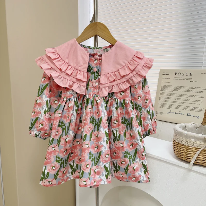 

Girls' Floral Dress Spring and Autumn New Children's Stylish Long Dress Baby Floral Dress One Piece Dropshipping