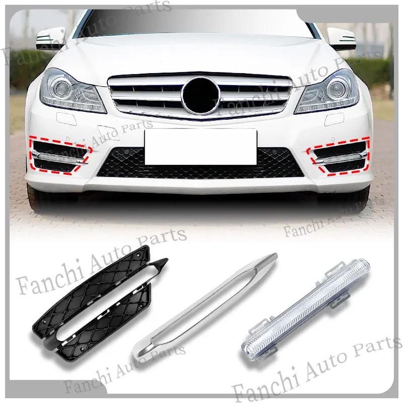Für Mercedes Benz E350 C350 C250 W204 W212 Nebelscheinwerferabdeckung Stoßstangengrill Zierleiste 2048851353 2048852974 2049068900 LED DRL Tagfahrlicht
