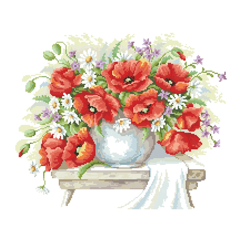 Poppies on the table cross stitch kits 18ct 14ct 11ct unprint fabric cotton thread DIY embroidery kit home wall decoration