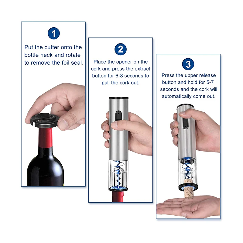 Electric Wine Opener Set Automatic Wine Corkscrew Openers with ,  Vacuum Stoppers, Foil Cutter and Pourer for Kitchen Bar Gifts