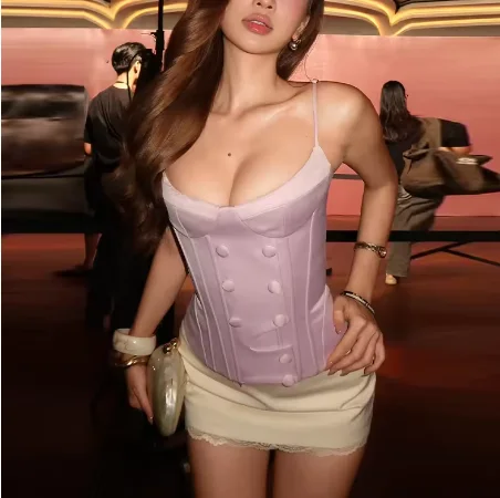 Spring 2026 Fashionable Sweet Spicy High Waist Strap Tops for Women Casual Slim Fit Shirt Trendy Elegant Style