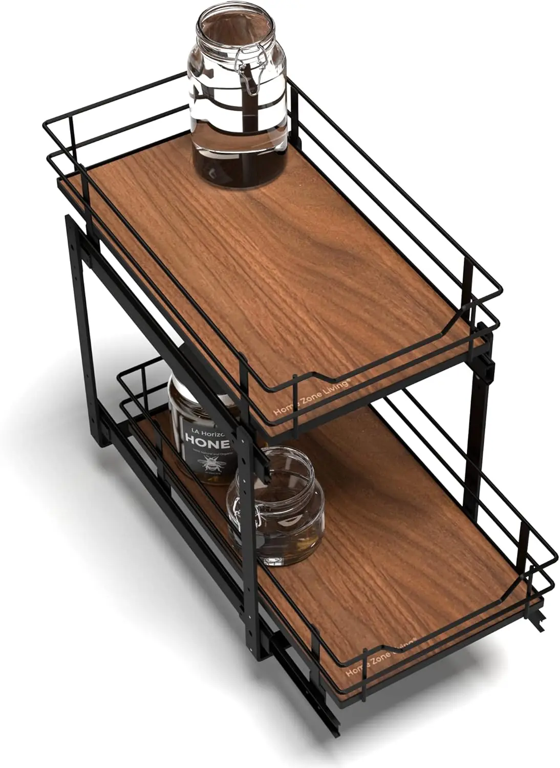 

Pull Out Kitchen Cabinet Organizer With 2 Tiers Of Storage For Easy Access, 12”W X 20”D, Matte Bla With Dark Brown, Virtuoso